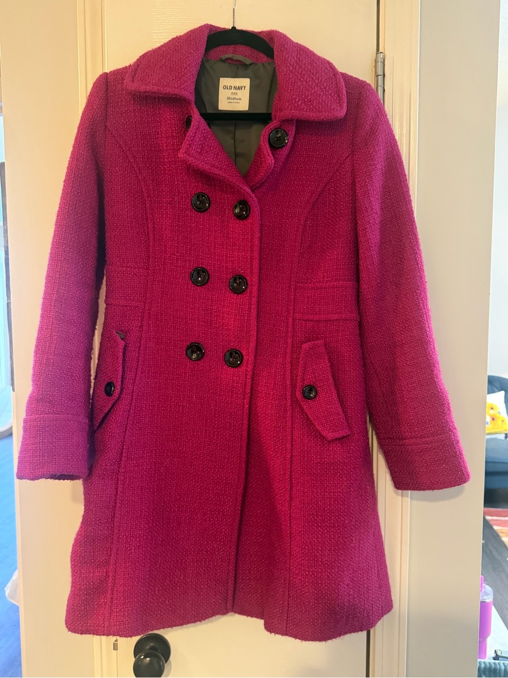 Old Navy Women's Fuchsia Double-Breasted Pea Coat